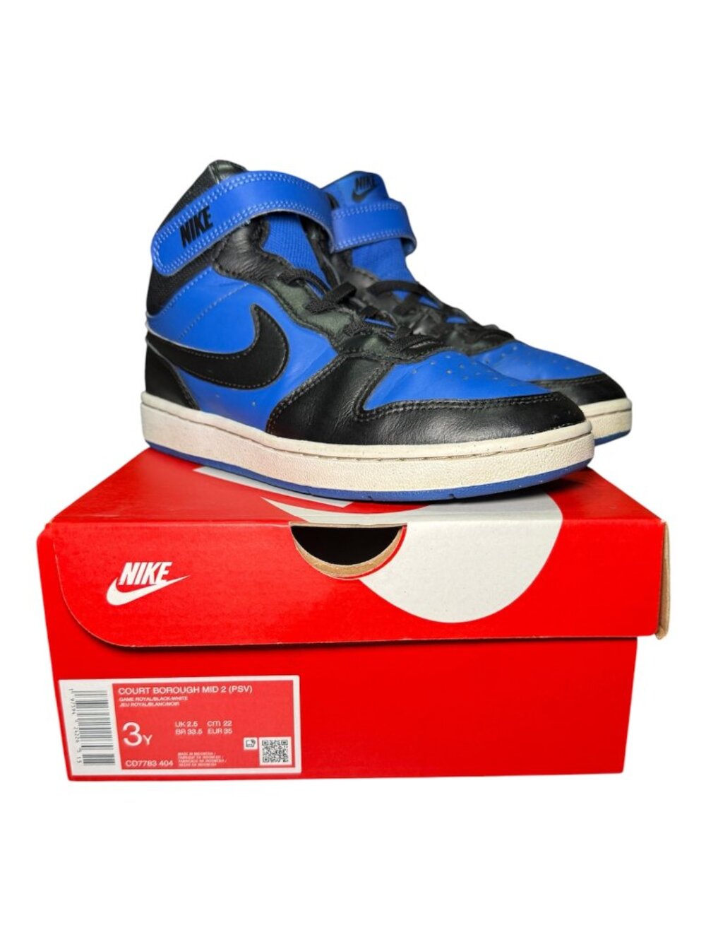 Nike Court Borough Mid 2 Kids Sneakers Game Royal Black White Size 3Y